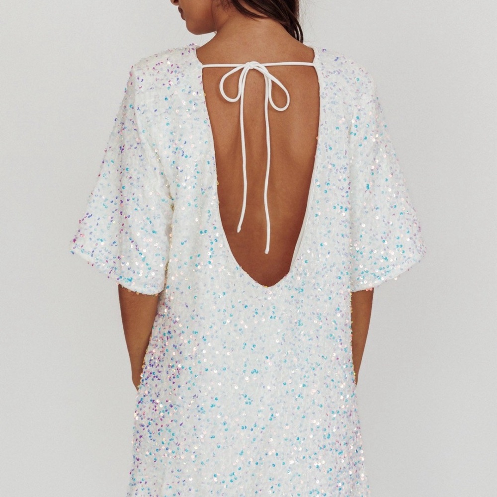 Selfie Leslie White Sequin Backless Dress